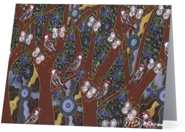 Original Luxury Ancestral Sparrow Aboriginal Art Animal Dreaming Greeting Card Single by Mirree